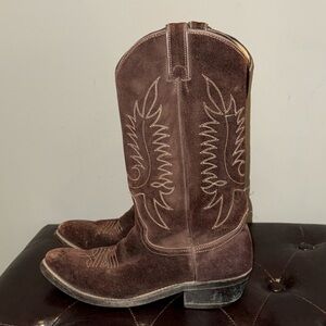 Vintage brown suede leather USA made cowboy western distressed worn boots 9D